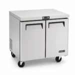 Commercial bench freezer with ergonomic stainless steel worktop