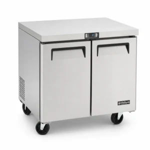 Commercial bench freezer with ergonomic stainless steel worktop