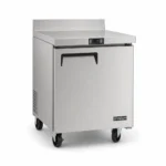 Commercial bench freezer with ergonomic stainless steel worktop and splashback