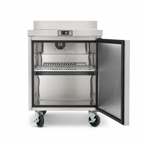 Counter freezer with splashback, self-closing door, auto door sensor and auto defrost