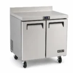 Two door stainless steel counter freezer with splashback