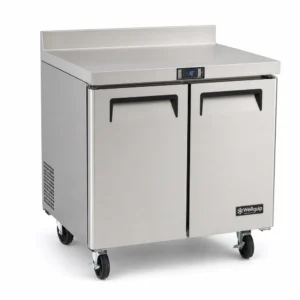 Two door stainless steel counter freezer with splashback