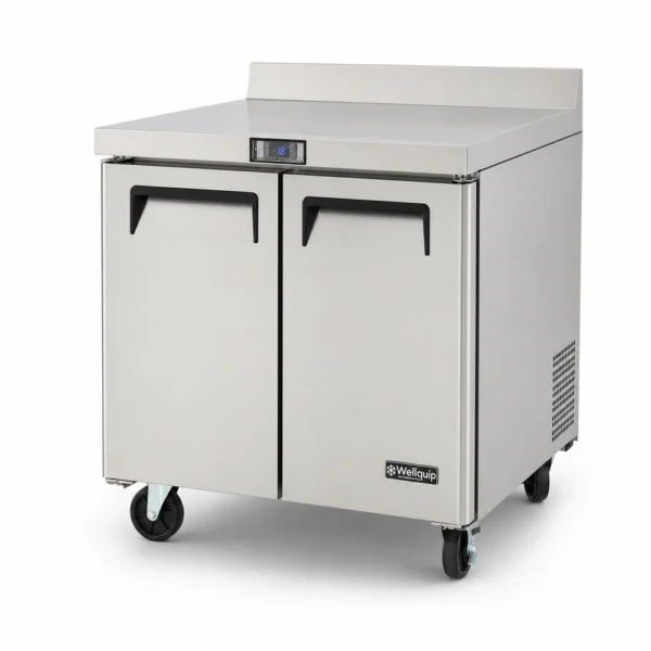 Wellquip USCB24 240L bench freezer with splashback