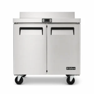 240L commercial kitchen bench freezer with splashback front view