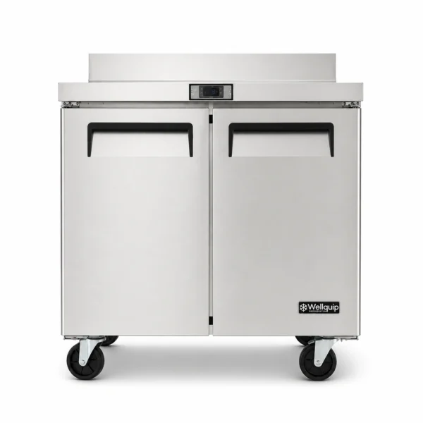 240L commercial kitchen bench freezer with splashback front view