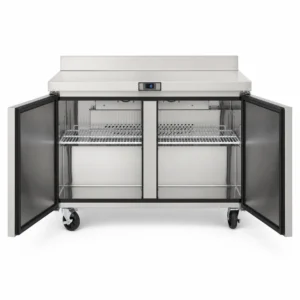 Counter freezer with splashback, self-closing doors, auto door sensors and auto defrost