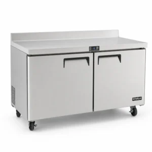 Two door stainless steel counter freezer with splashback