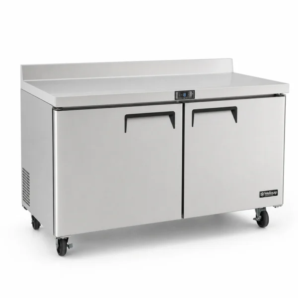 Two door stainless steel counter freezer with splashback