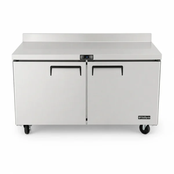 510L commercial kitchen bench freezer with splashback front view