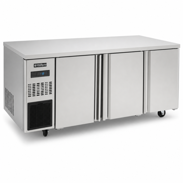 3 door solid stainless steel door undercounter fridge with front ventilated fan forced cooling and auto defrost