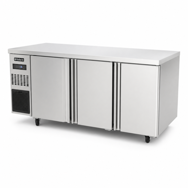 3 door solid stainless steel door under bench fridge with front ventilated fan forced cooling and auto defrost