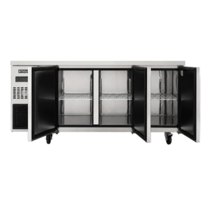 3 door solid stainless steel door under bench fridge with front ventilated fan forced cooling and auto defrost