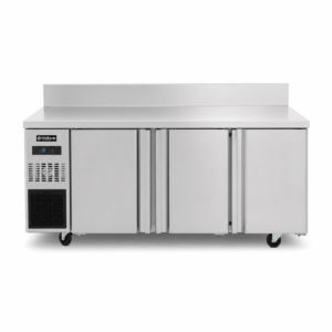 Three door stainless steel prep bench freezer with splashback