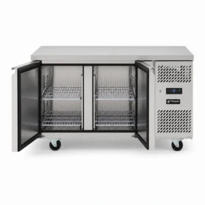Under counter freezer with self-closing doors and auto defrost