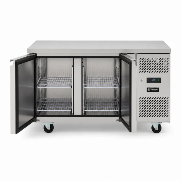 Under counter freezer with self-closing doors and auto defrost