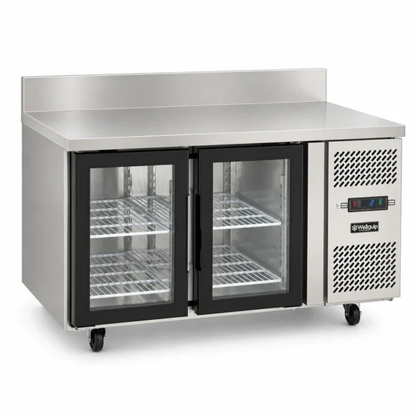 Wellquip WGAB28K 280L two door bench fridge with splashback